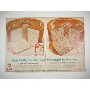 Betty Crocker Angel Food Mix Advert Cake 1956 Vintage Print Ad 2 Page Kitchen De